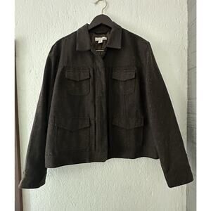 Women's Coldwater Creek Brown Wool Blend Snap Front Crop Jacket Size XL